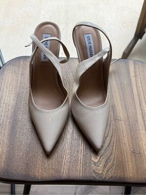 Steve Madden Nude Patent Pointed-Toe Slingback Pumps